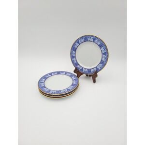 Set Of 4 Block China Spal Obidos Blue Floral Gold Trim Bread Dessert Plates